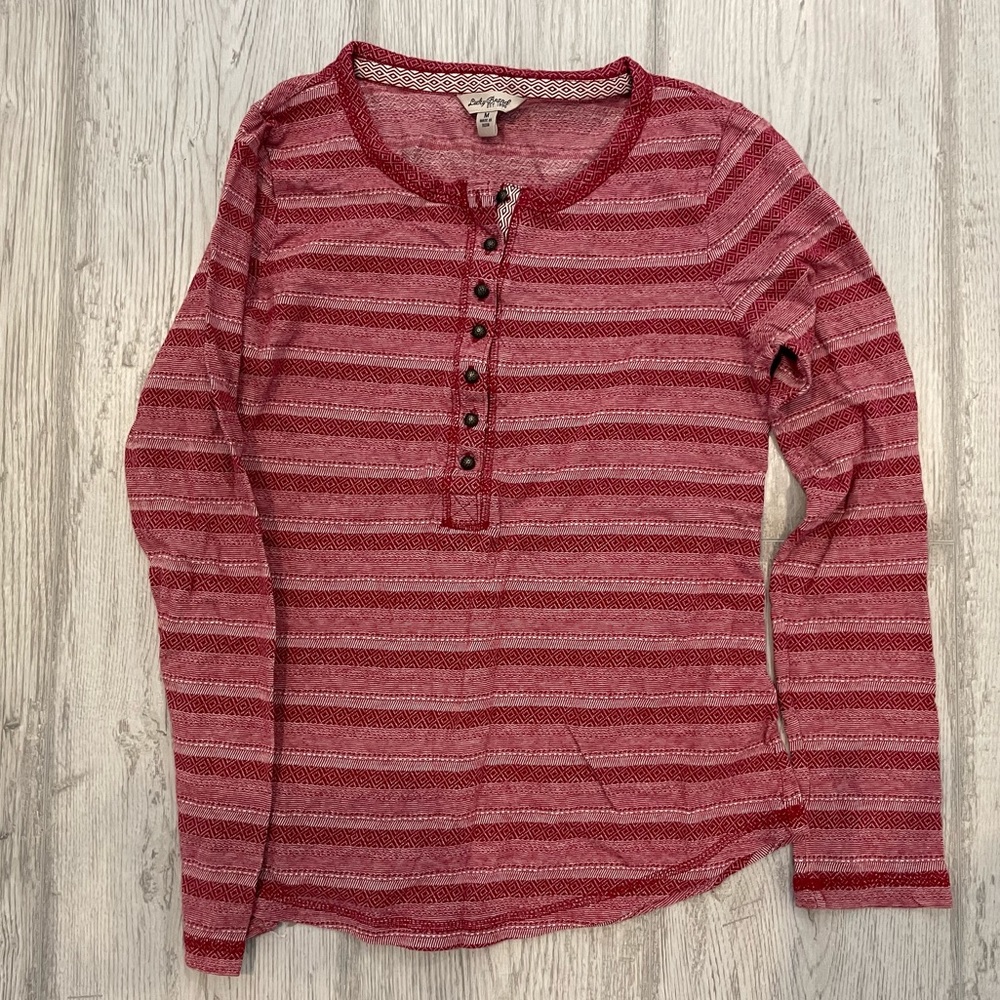 Women’s Lucky Brand Henley Long Sleeve Red and White Shirt, Size M